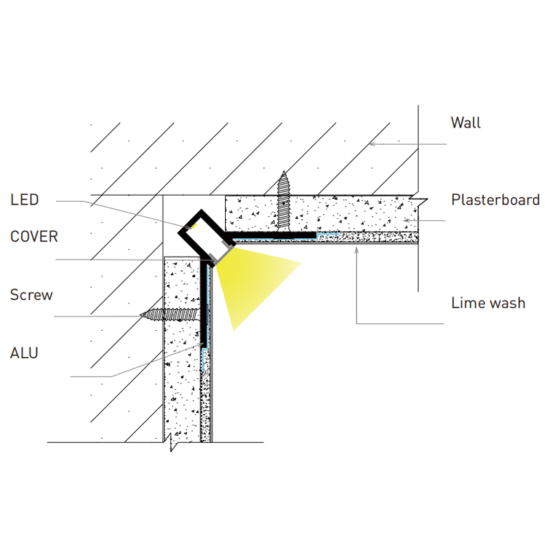Mud In LED Inside Corner Moulding For 5mm Strip Lighting Mud In LED Inside Corner Moulding For 5mm Strip Lighting